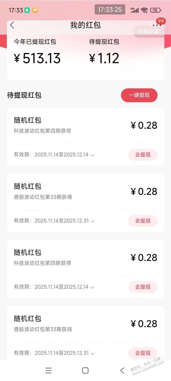 【招商银行】刚领现金红包1元多～