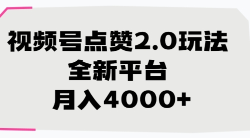 视频号点赞2.0玩法，月入4000+，全新平台